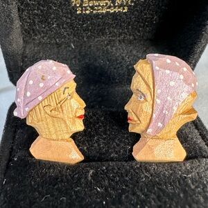 Vintage hand carved folk art earrings